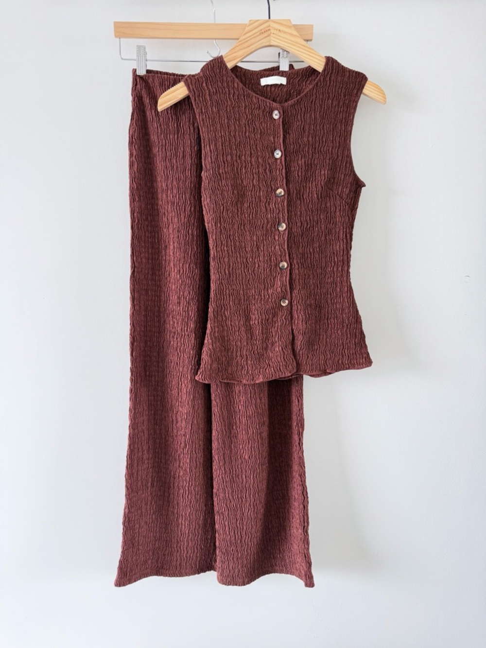 H&M Brown Textured Co-Ord Set Wide Leg Pants Sleeveless Top XXS - Picture 2 of 16